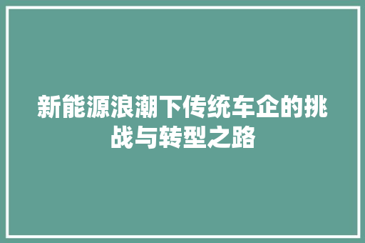 新能源浪潮下传统车企的挑战与转型之路