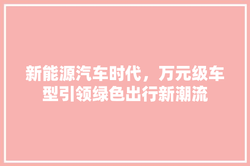 新能源汽车时代，万元级车型引领绿色出行新潮流