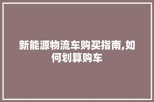 新能源物流车购买指南,如何划算购车