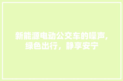 新能源电动公交车的噪声,绿色出行，静享安宁 汽车保养