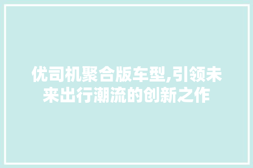 优司机聚合版车型,引领未来出行潮流的创新之作