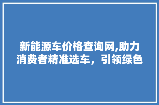 新能源车价格查询网,助力消费者精准选车，引领绿色出行新风尚