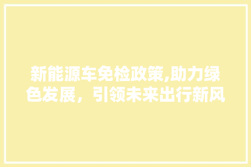 新能源车免检政策,助力绿色发展，引领未来出行新风尚