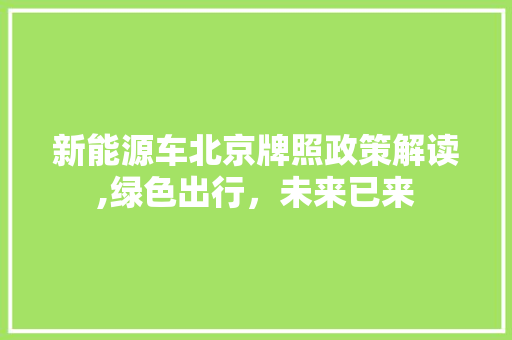 新能源车北京牌照政策解读,绿色出行，未来已来