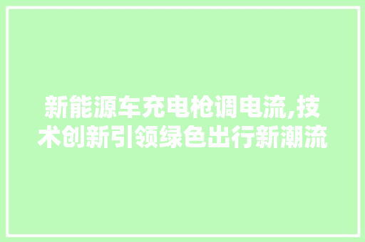 新能源车充电枪调电流,技术创新引领绿色出行新潮流