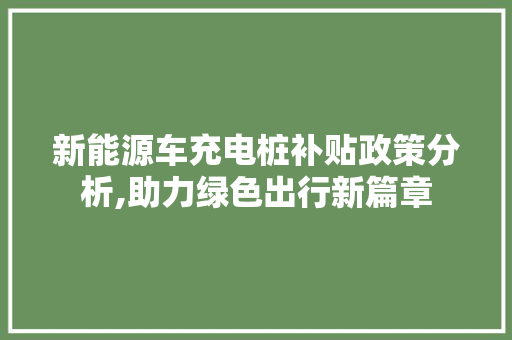 新能源车充电桩补贴政策分析,助力绿色出行新篇章