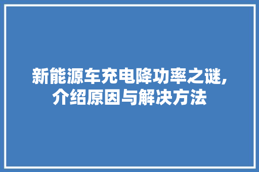 新能源车充电降功率之谜,介绍原因与解决方法