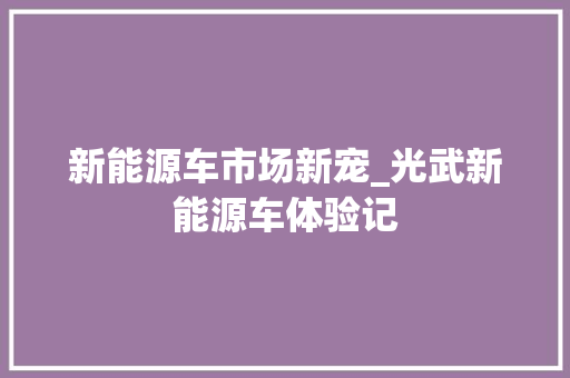 新能源车市场新宠_光武新能源车体验记