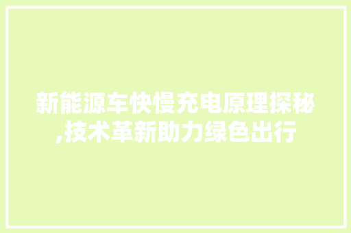 新能源车快慢充电原理探秘,技术革新助力绿色出行