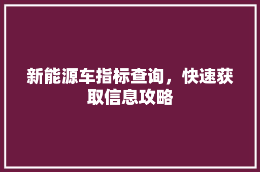 新能源车指标查询，快速获取信息攻略