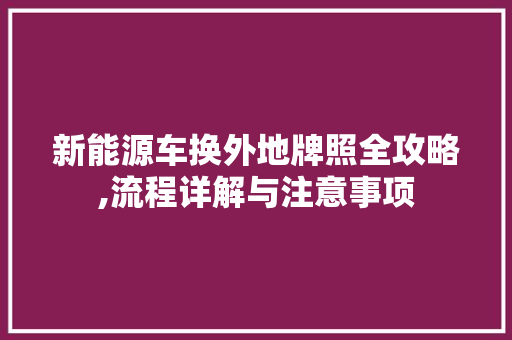 新能源车换外地牌照全攻略,流程详解与注意事项