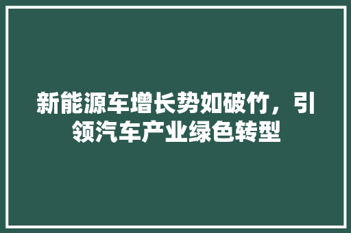 新能源车增长势如破竹，引领汽车产业绿色转型 车型评测