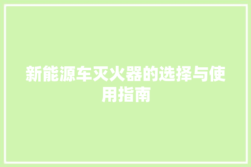 新能源车灭火器的选择与使用指南 汽车配件