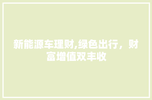 新能源车理财,绿色出行，财富增值双丰收 自动驾驶