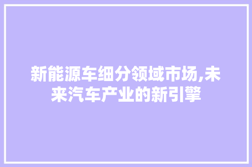 新能源车细分领域市场,未来汽车产业的新引擎 车型评测