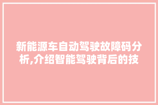 新能源车自动驾驶故障码分析,介绍智能驾驶背后的技术挑战