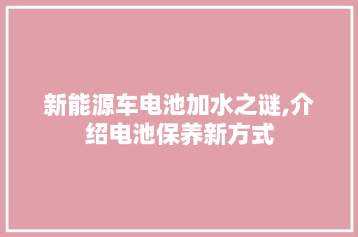 新能源车电池加水之谜,介绍电池保养新方式