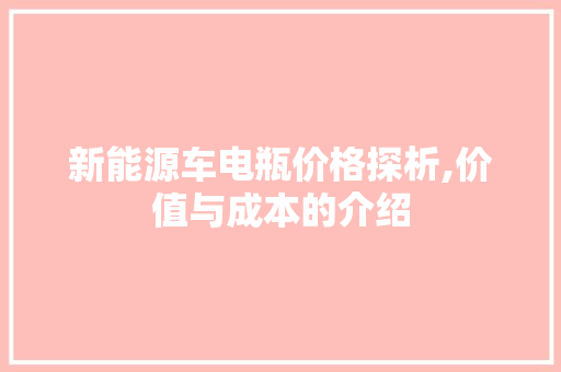新能源车电瓶价格探析,价值与成本的介绍 新能源汽车