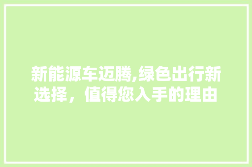 新能源车迈腾,绿色出行新选择，值得您入手的理由