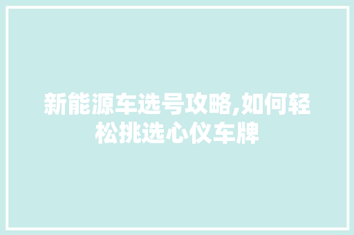 新能源车选号攻略,如何轻松挑选心仪车牌