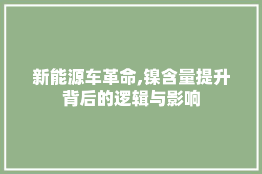 新能源车革命,镍含量提升背后的逻辑与影响
