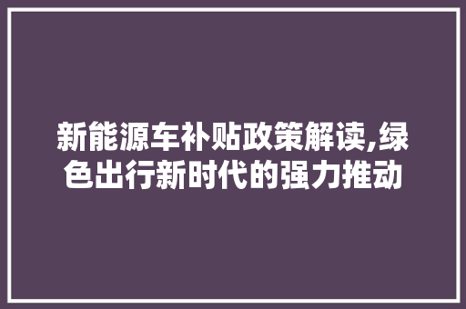 新能源车补贴政策解读,绿色出行新时代的强力推动 汽车配件