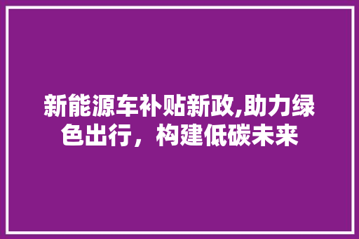 新能源车补贴新政,助力绿色出行，构建低碳未来