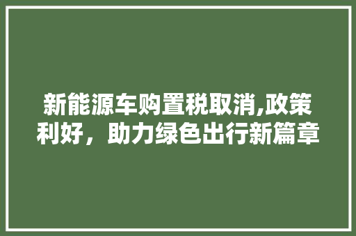 新能源车购置税取消,政策利好，助力绿色出行新篇章