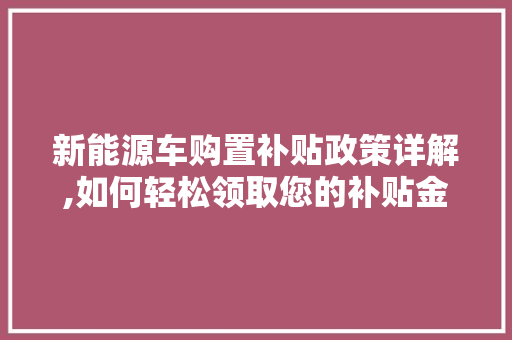 新能源车购置补贴政策详解,如何轻松领取您的补贴金 汽车轮胎