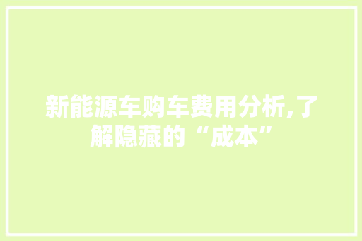 新能源车购车费用分析,了解隐藏的“成本”