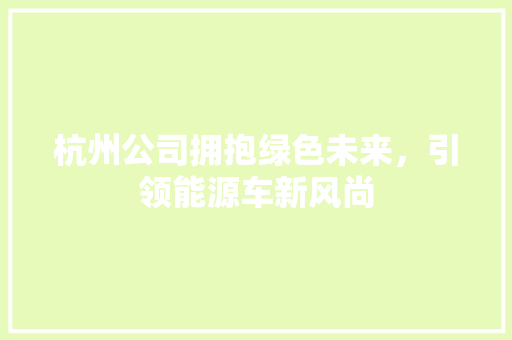 杭州公司拥抱绿色未来，引领能源车新风尚