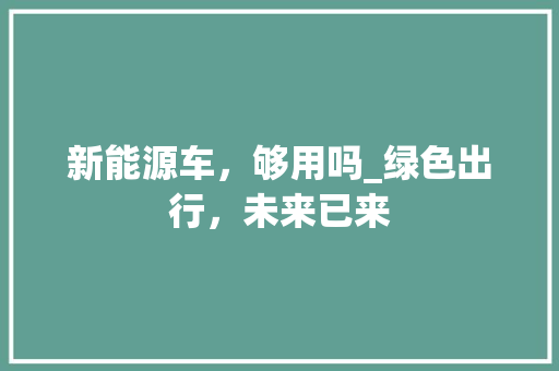 新能源车，够用吗_绿色出行，未来已来