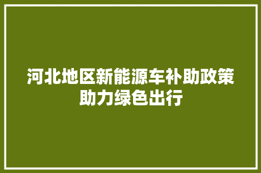 河北地区新能源车补助政策助力绿色出行