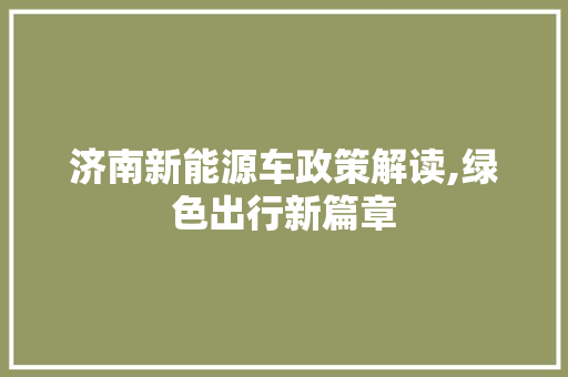 济南新能源车政策解读,绿色出行新篇章