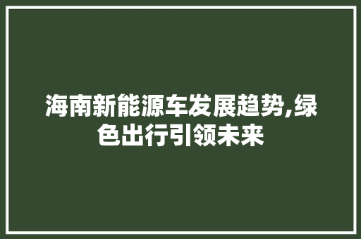 海南新能源车发展趋势,绿色出行引领未来