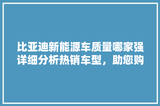 比亚迪新能源车质量哪家强详细分析热销车型，助您购车无忧