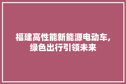 福建高性能新能源电动车,绿色出行引领未来