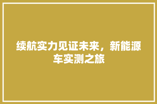 续航实力见证未来，新能源车实测之旅