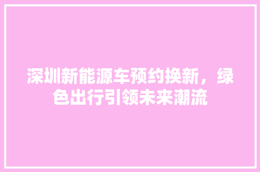 深圳新能源车预约换新，绿色出行引领未来潮流