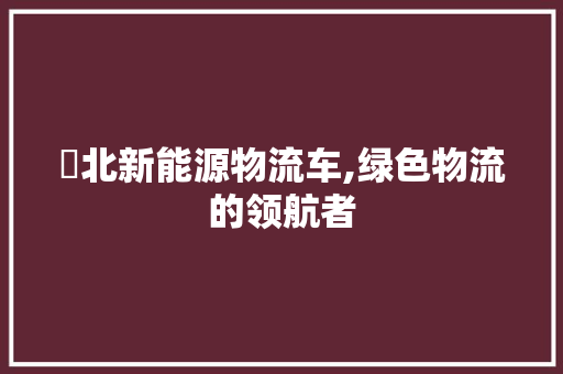 滘北新能源物流车,绿色物流的领航者