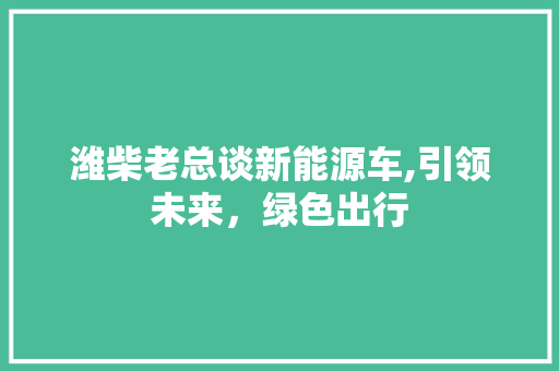 潍柴老总谈新能源车,引领未来，绿色出行