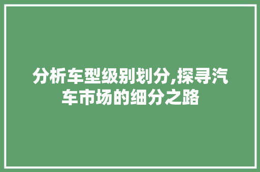 分析车型级别划分,探寻汽车市场的细分之路