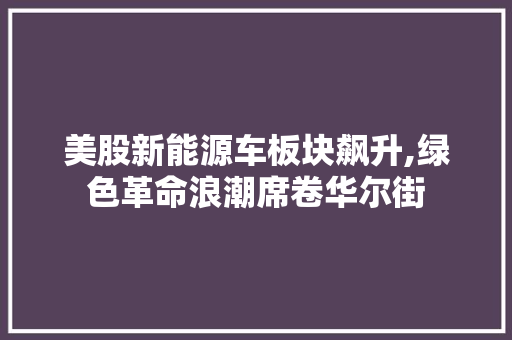 美股新能源车板块飙升,绿色革命浪潮席卷华尔街