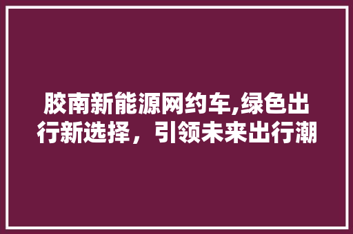 胶南新能源网约车,绿色出行新选择，引领未来出行潮流