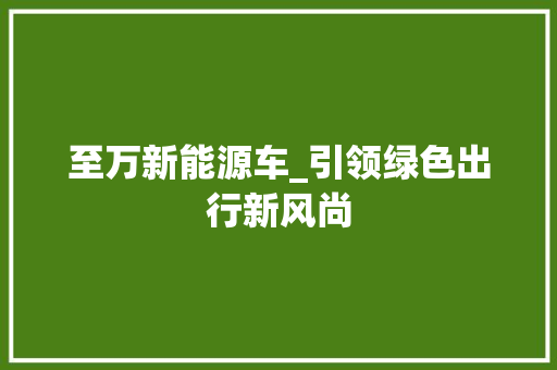 至万新能源车_引领绿色出行新风尚