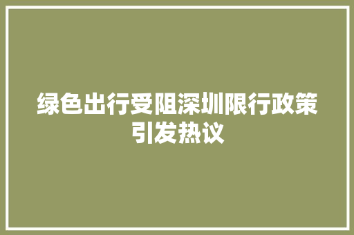 绿色出行受阻深圳限行政策引发热议