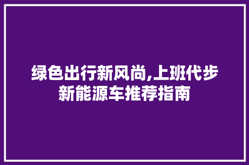 绿色出行新风尚,上班代步新能源车推荐指南