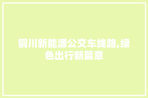 铜川新能源公交车线路,绿色出行新篇章