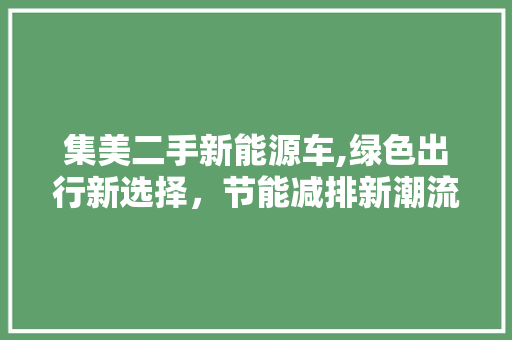 集美二手新能源车,绿色出行新选择，节能减排新潮流