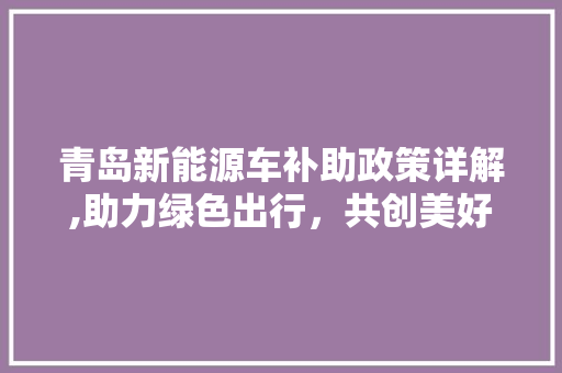 青岛新能源车补助政策详解,助力绿色出行，共创美好未来